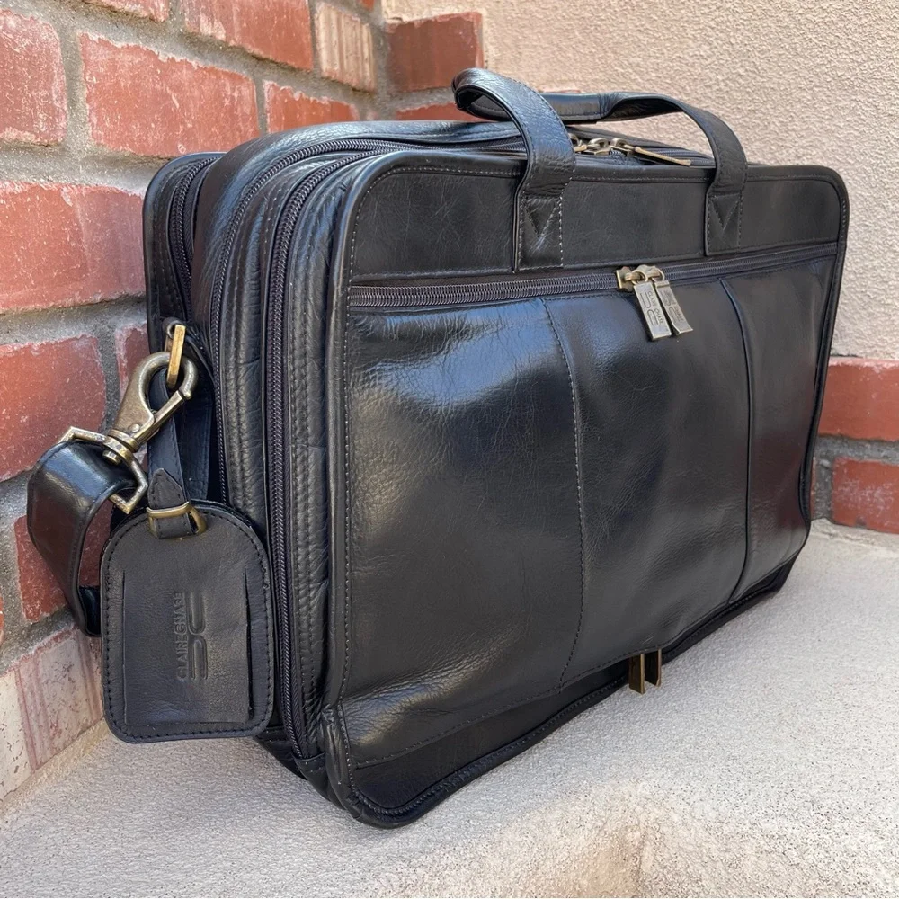 Claire Chase 💼 Genuine Leather JUMBO EXECUTIVE BRIEFCASE in Black